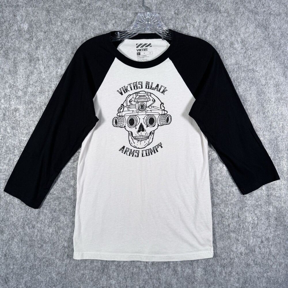 Viktos T Shirt Mens Small White 3/4 Black Sleeve Viktos Black Arms Compy Night - Picture 3 of 7